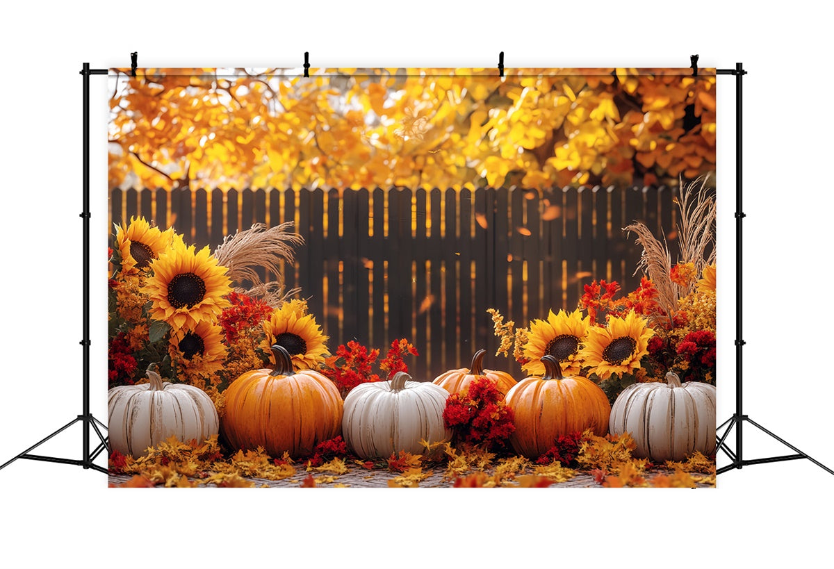 Fall Thanksgiving Backdrop Sunflower Fence Pumpkin Backdrop UK BRP57-327