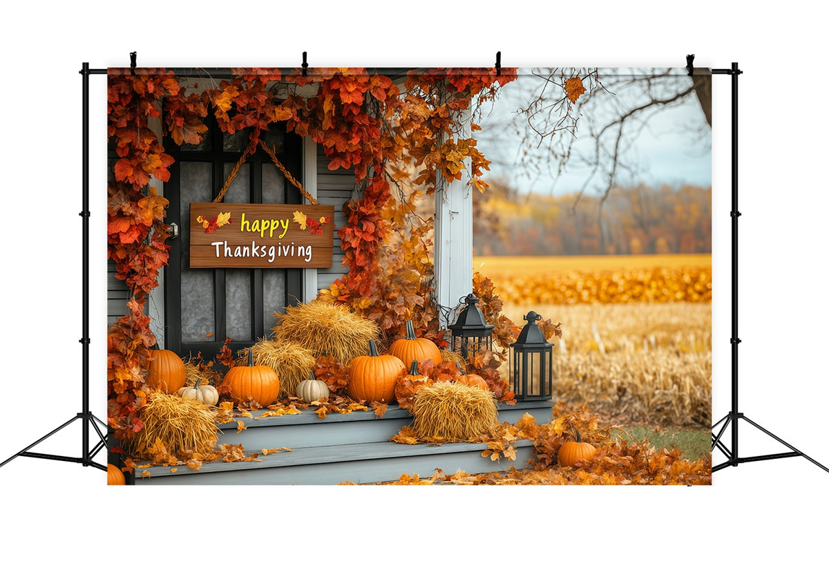 Thanksgiving Day Backdrop Front Door Autumn Leaves Backdrop UK BRP57-332