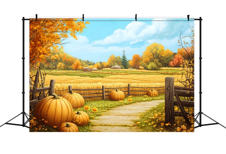 Backdrop Thanksgiving Golden Field Farm Path Fall Backdrop UK BRP57-335