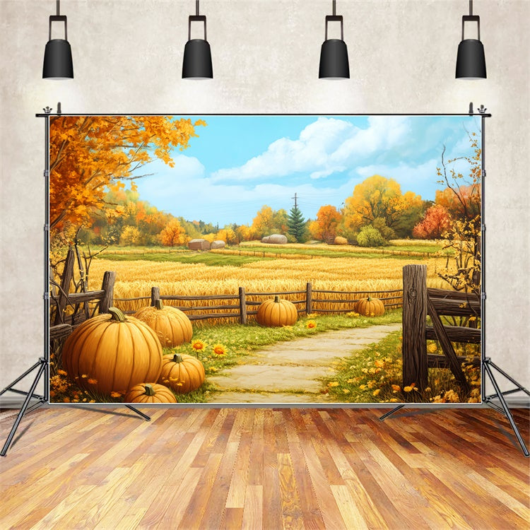 Backdrop Thanksgiving Golden Field Farm Path Fall Backdrop UK BRP57-335