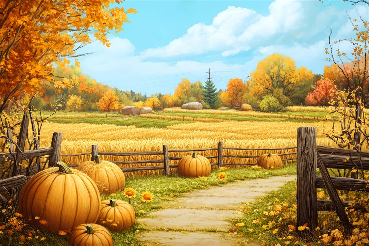 Backdrop Thanksgiving Golden Field Farm Path Fall Backdrop UK BRP57-335