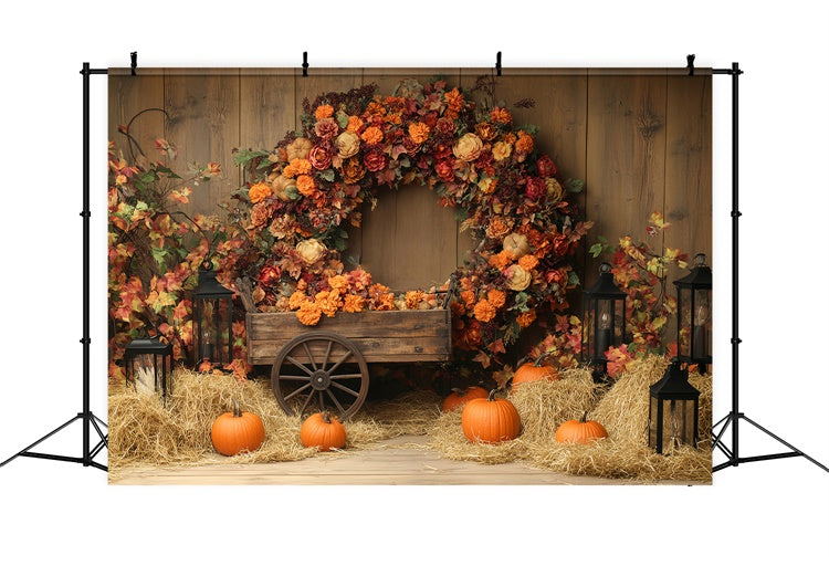 Thanksgiving Photo Backdrop Pumpkin Hay Wreath Backdrop UK BRP57-342