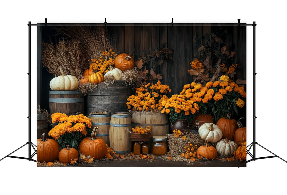 Happy Thanksgiving Backdrop Autumn Floral Rustic Backdrop UK BRP57-344