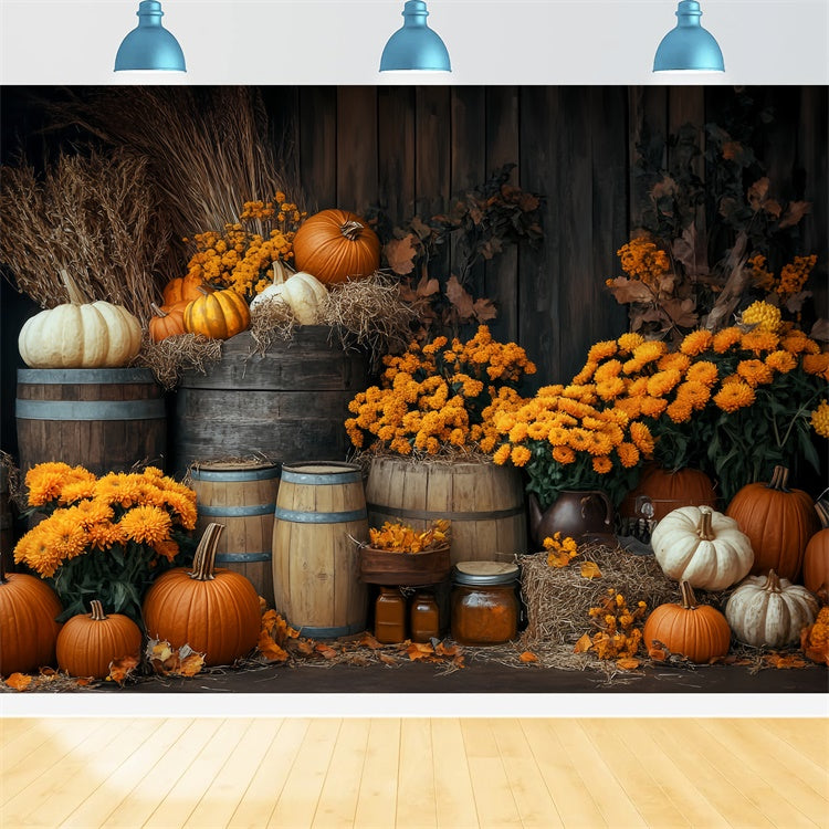 Happy Thanksgiving Backdrop Autumn Floral Rustic Backdrop UK BRP57-344
