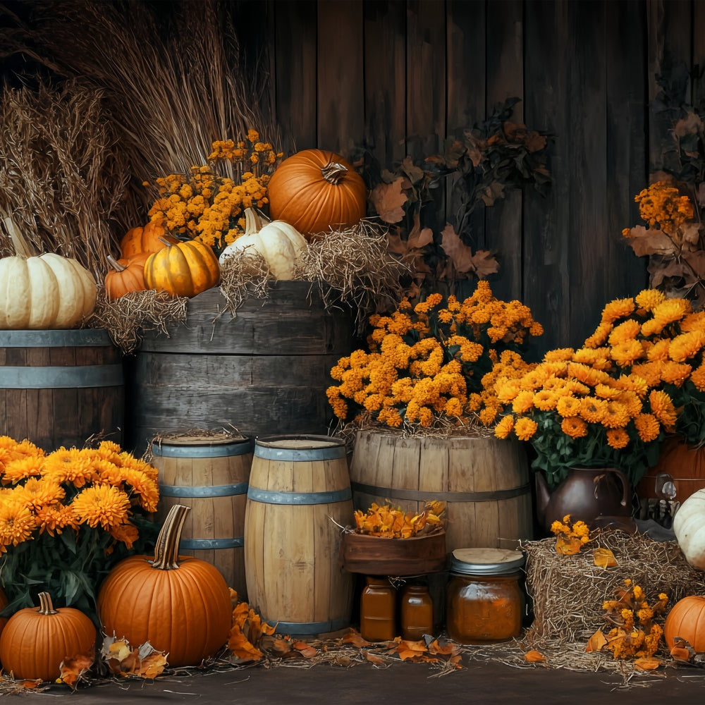 Happy Thanksgiving Backdrop Autumn Floral Rustic Backdrop UK BRP57-344