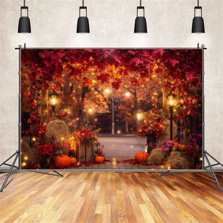Backdrop Thanksgiving Red Maple Twilight Glow Backdrop UK BRP57-347