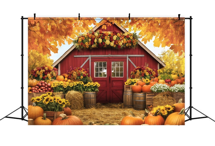 Backdrop For Thanksgiving Floral Harvest Red Barn Backdrop UK BRP57-349