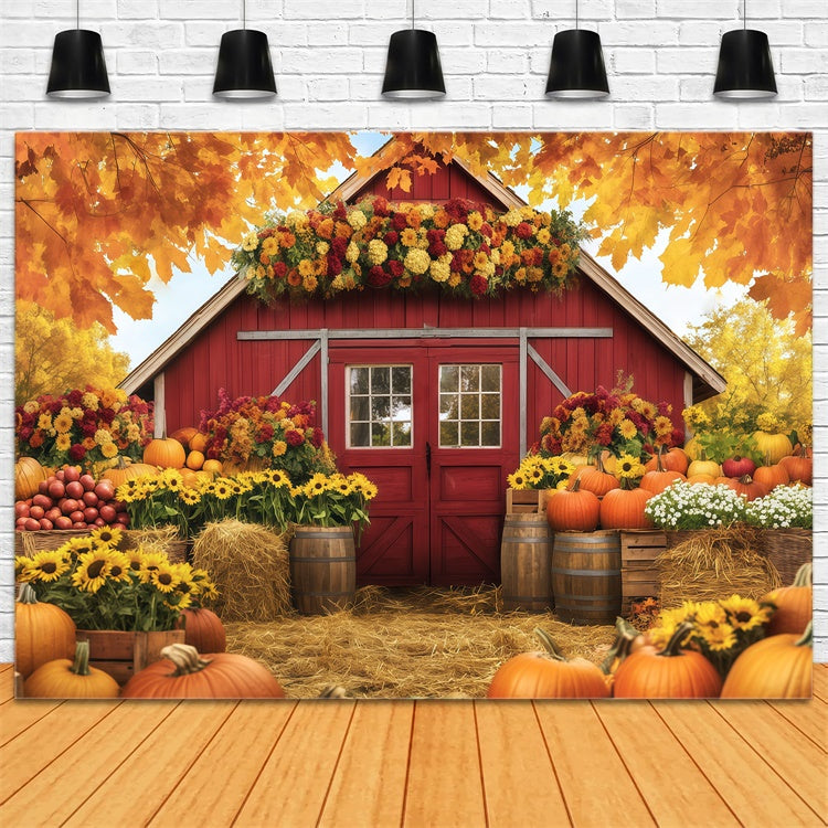 Backdrop For Thanksgiving Floral Harvest Red Barn Backdrop UK BRP57-349
