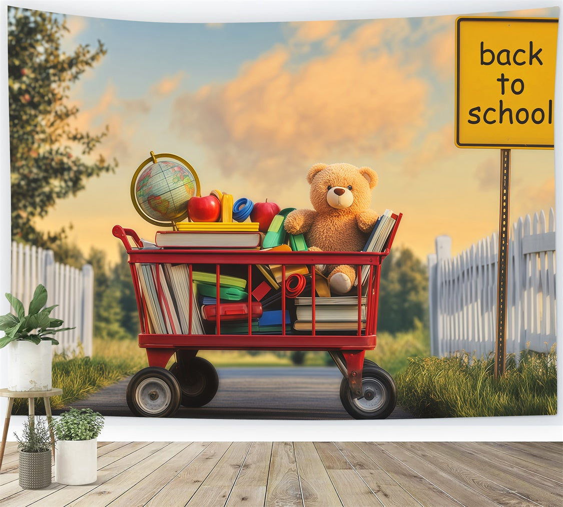 Back To School Photo Backdrop Books Bear Sunset Backdrop UK BRP57-35