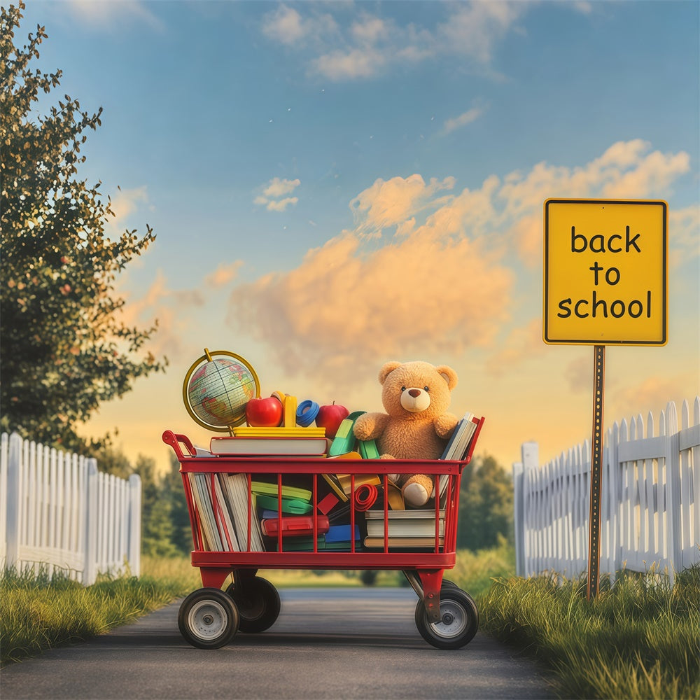 Back To School Photo Backdrop Books Bear Sunset Backdrop UK BRP57-35