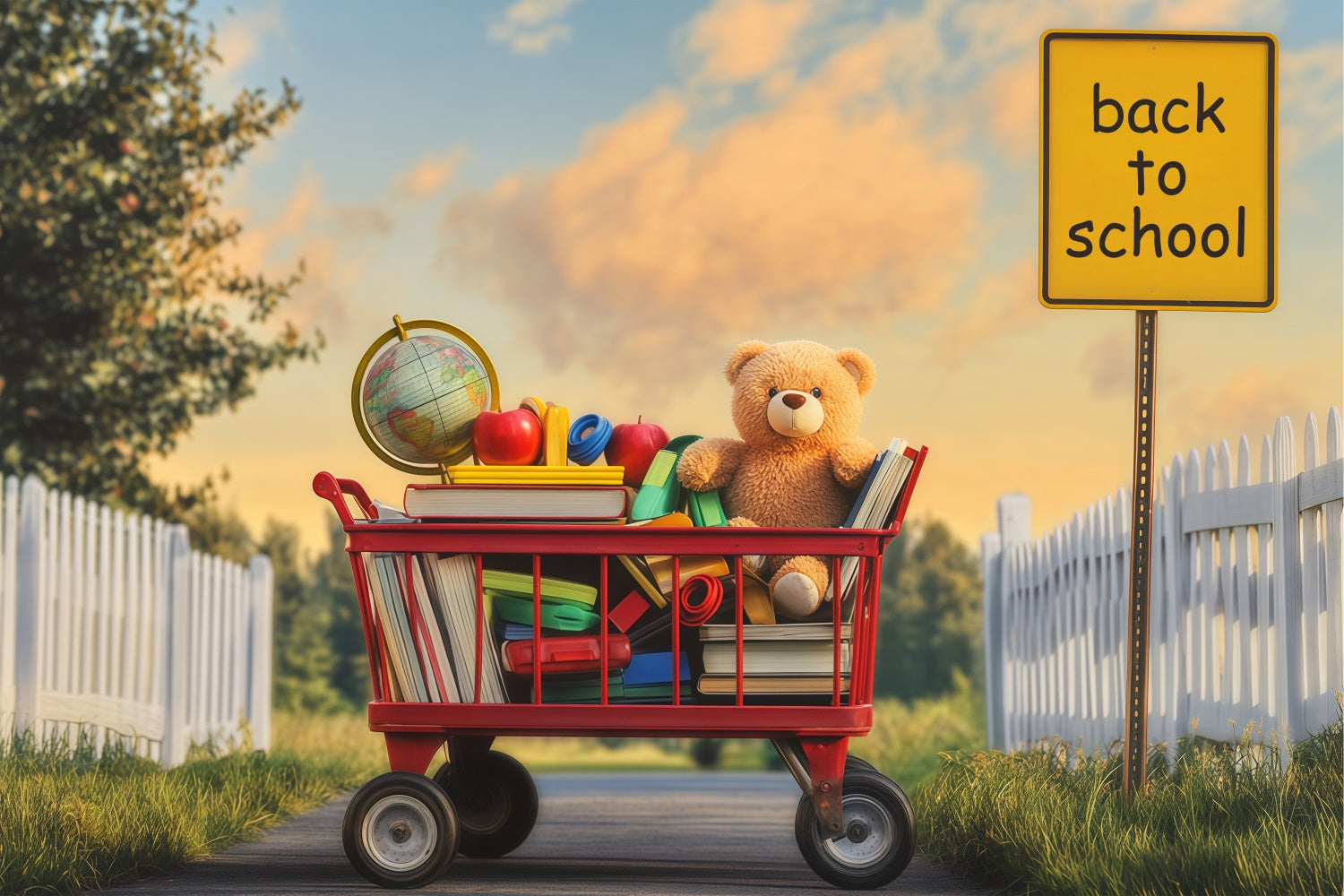 Back To School Photo Backdrop Books Bear Sunset Backdrop UK BRP57-35