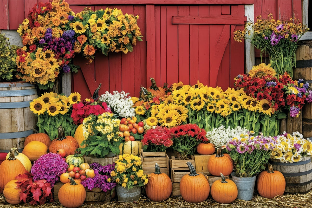 Fall Thanksgiving Backdrop Floral Pumpkin Barn Backdrop UK BRP57-350