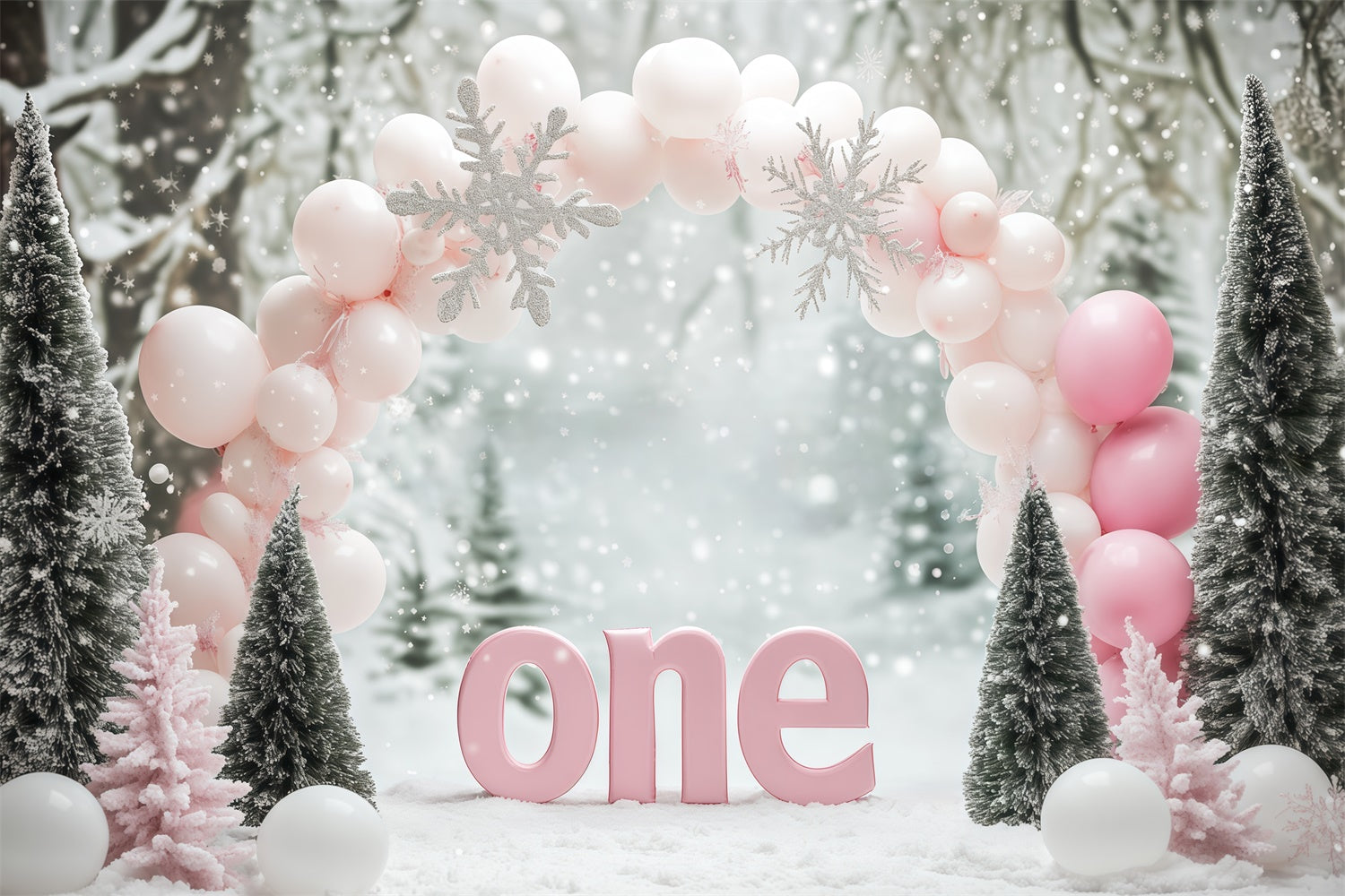 Winter Wonderland Backdrop Balloons 1st Birthday Backdrop UK BRP57-357