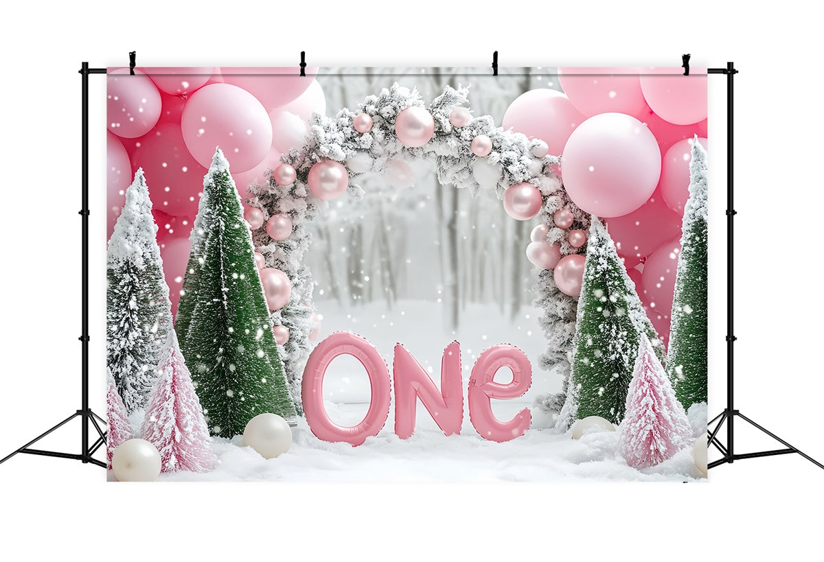 Winter Backdrop Sparkling Snow First Birthday Backdrop UK BRP57-358