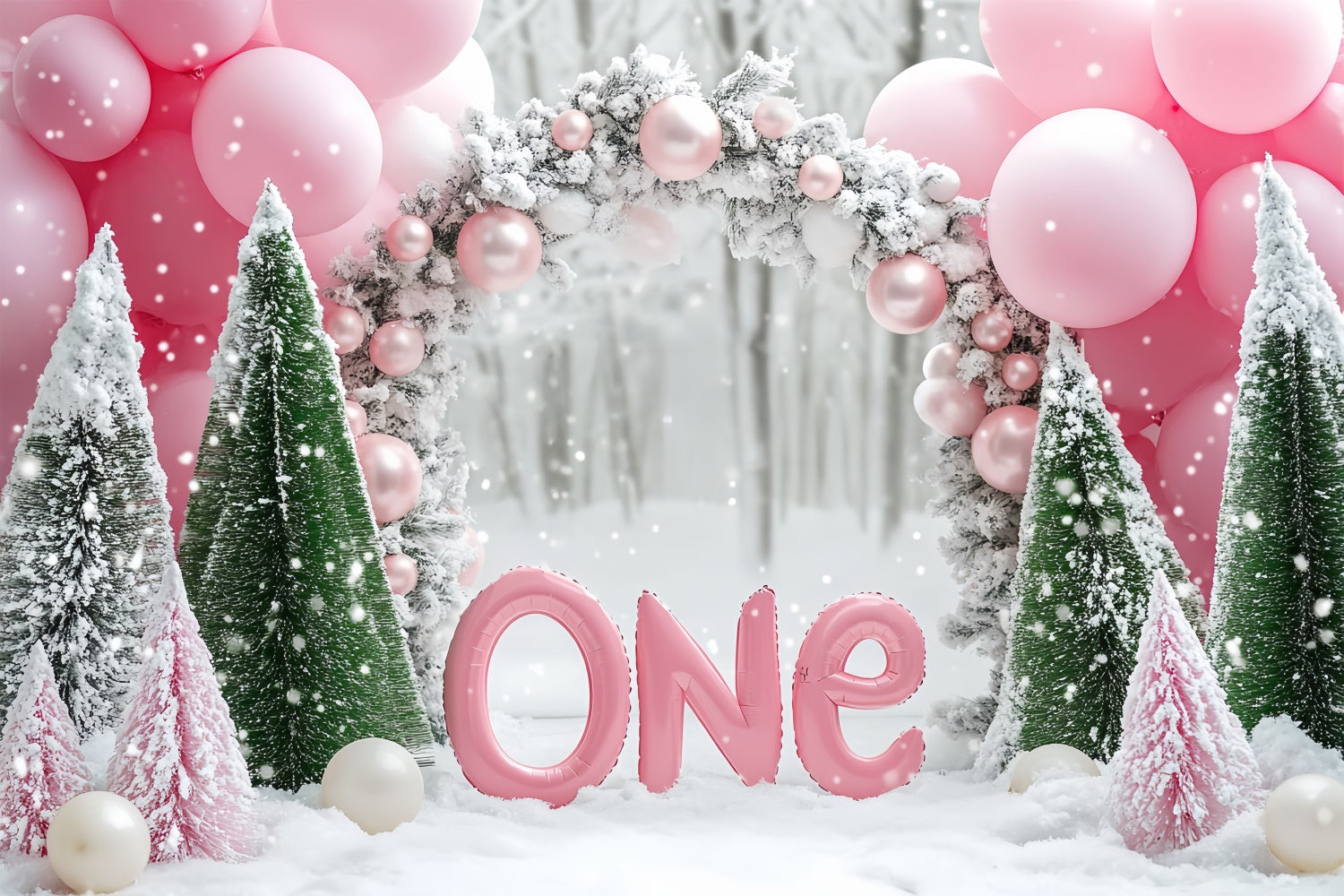 Winter Backdrop Sparkling Snow First Birthday Backdrop UK BRP57-358