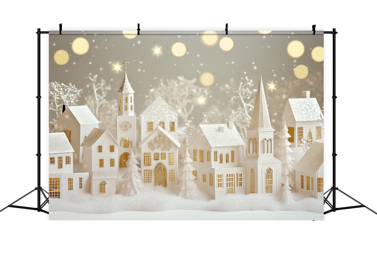 Winter Scene Backdrop Glittering Paper Village Backdrop UK BRP57-367