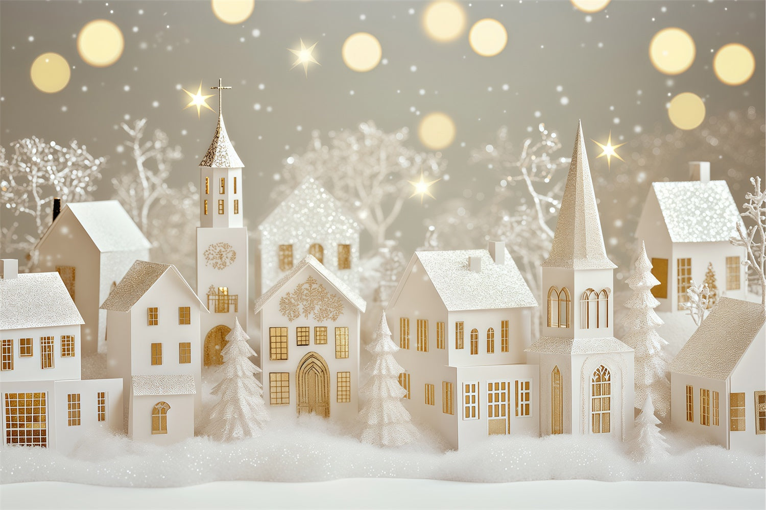 Winter Scene Backdrop Glittering Paper Village Backdrop UK BRP57-367