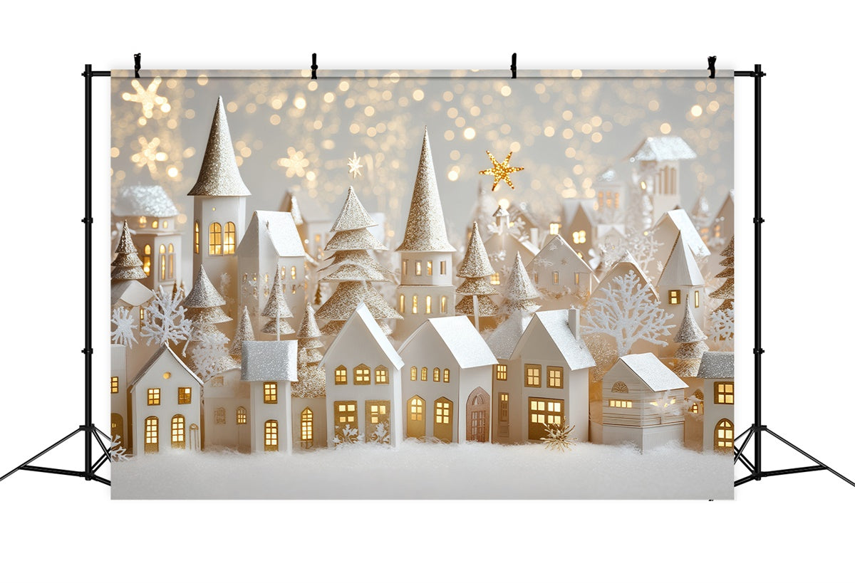 Winter Photo Backdrop Holiday Cottage Lights Backdrop UK BRP57-368