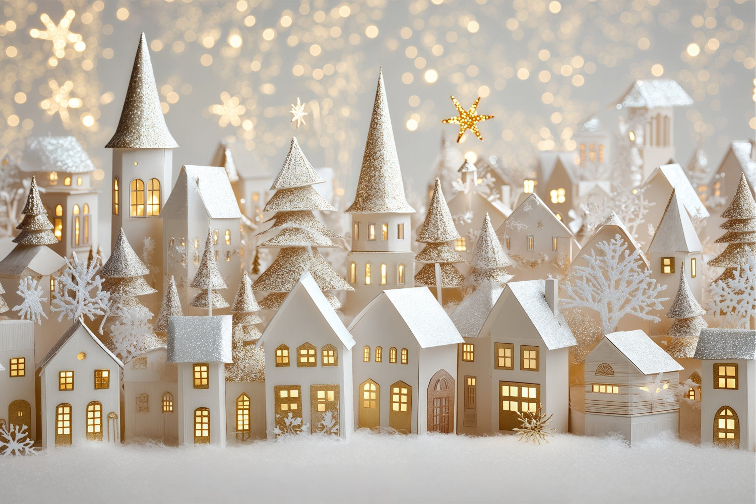 Winter Photo Backdrop Holiday Cottage Lights Backdrop UK BRP57-368