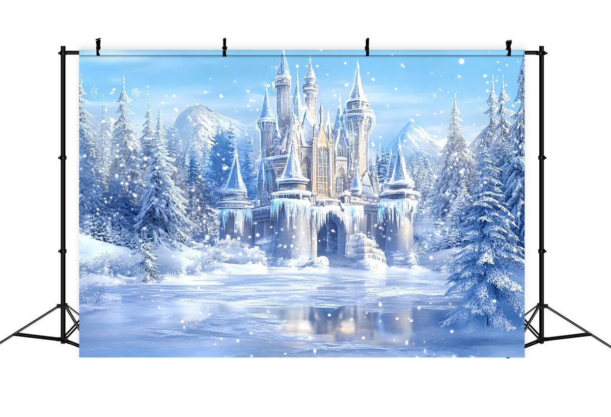 Winter Wonderland Backdrops Frozen Lake Castle Backdrop UK BRP57-373