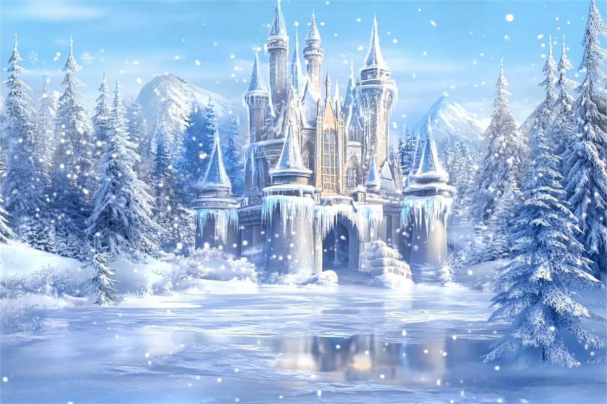 Winter Wonderland Backdrops Frozen Lake Castle Backdrop UK BRP57-373
