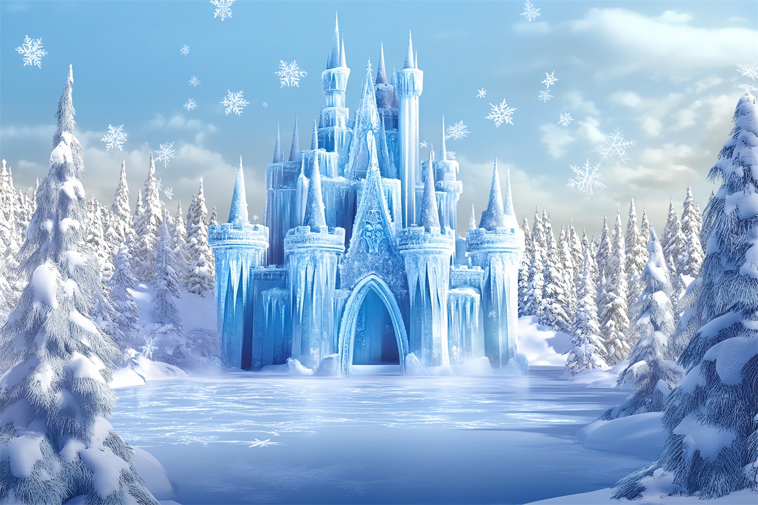Winter Photo Backdrop Glacial Frozen Castle Backdrop UK BRP57-374