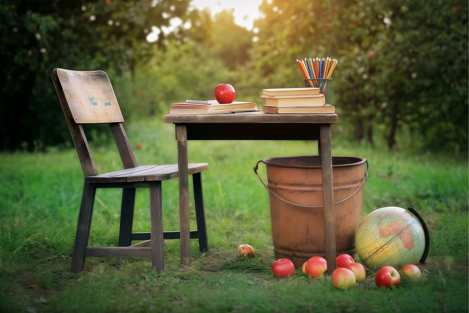 School Photo Backdrops Woodland Learning Table Backdrop UK BRP57-38