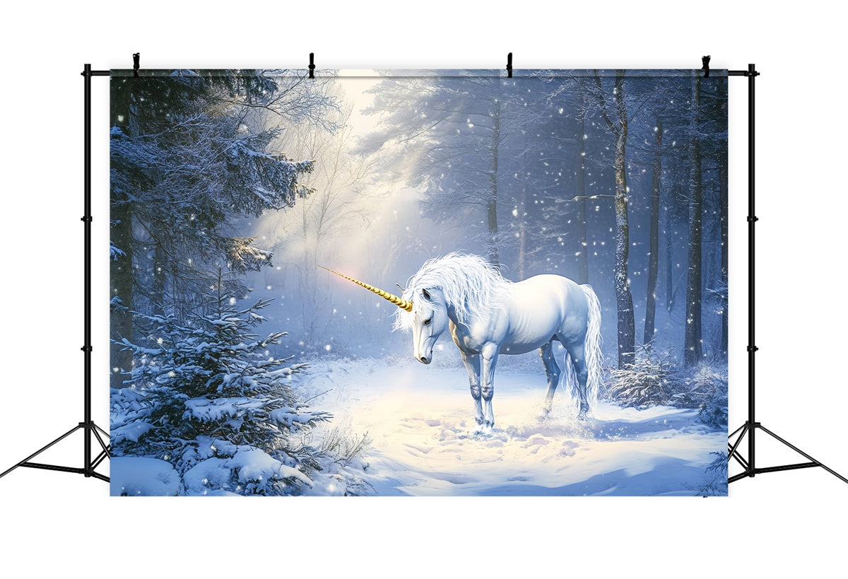 Winter Forest Backdrop Frosted Magic Unicorn Backdrop UK BRP57-380