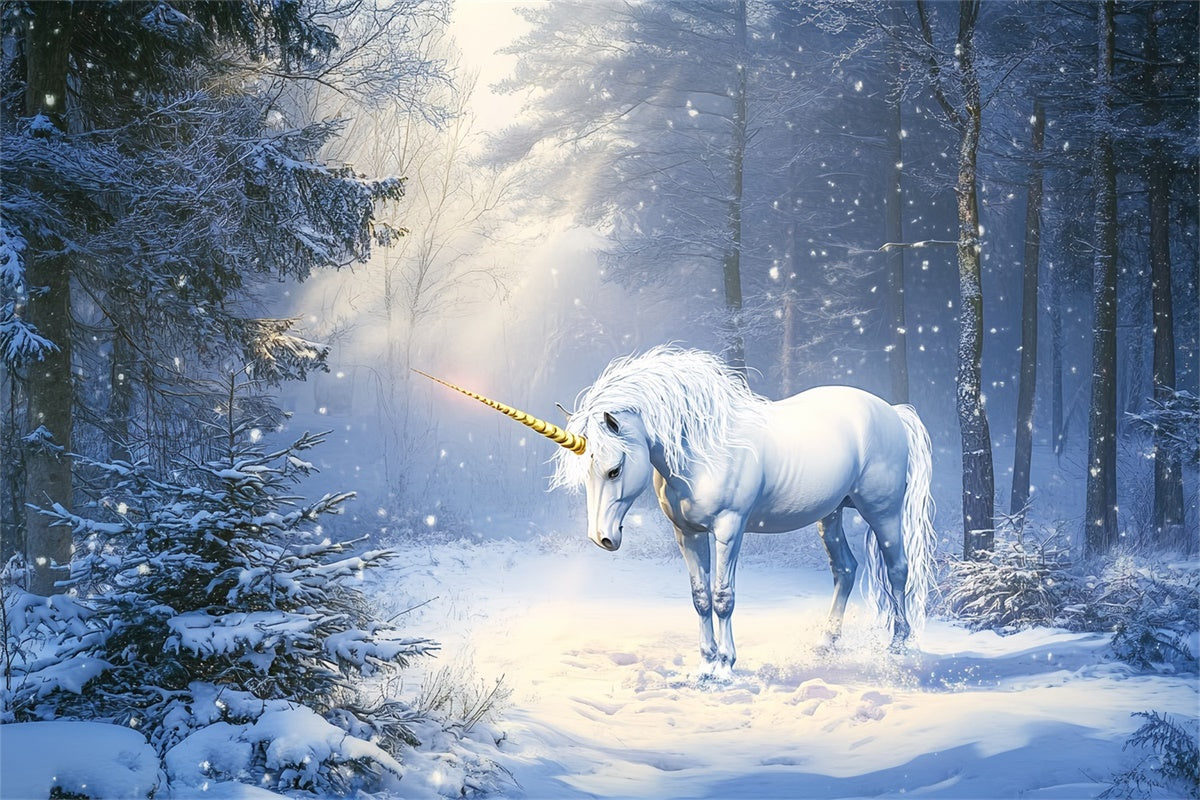 Winter Forest Backdrop Frosted Magic Unicorn Backdrop UK BRP57-380
