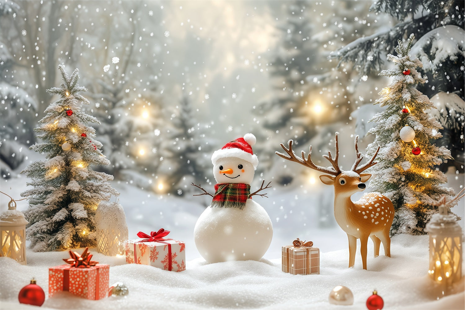 Snowy Backdrop Cozy Snowman Gift Christmas Backdrop UK BRP57-381