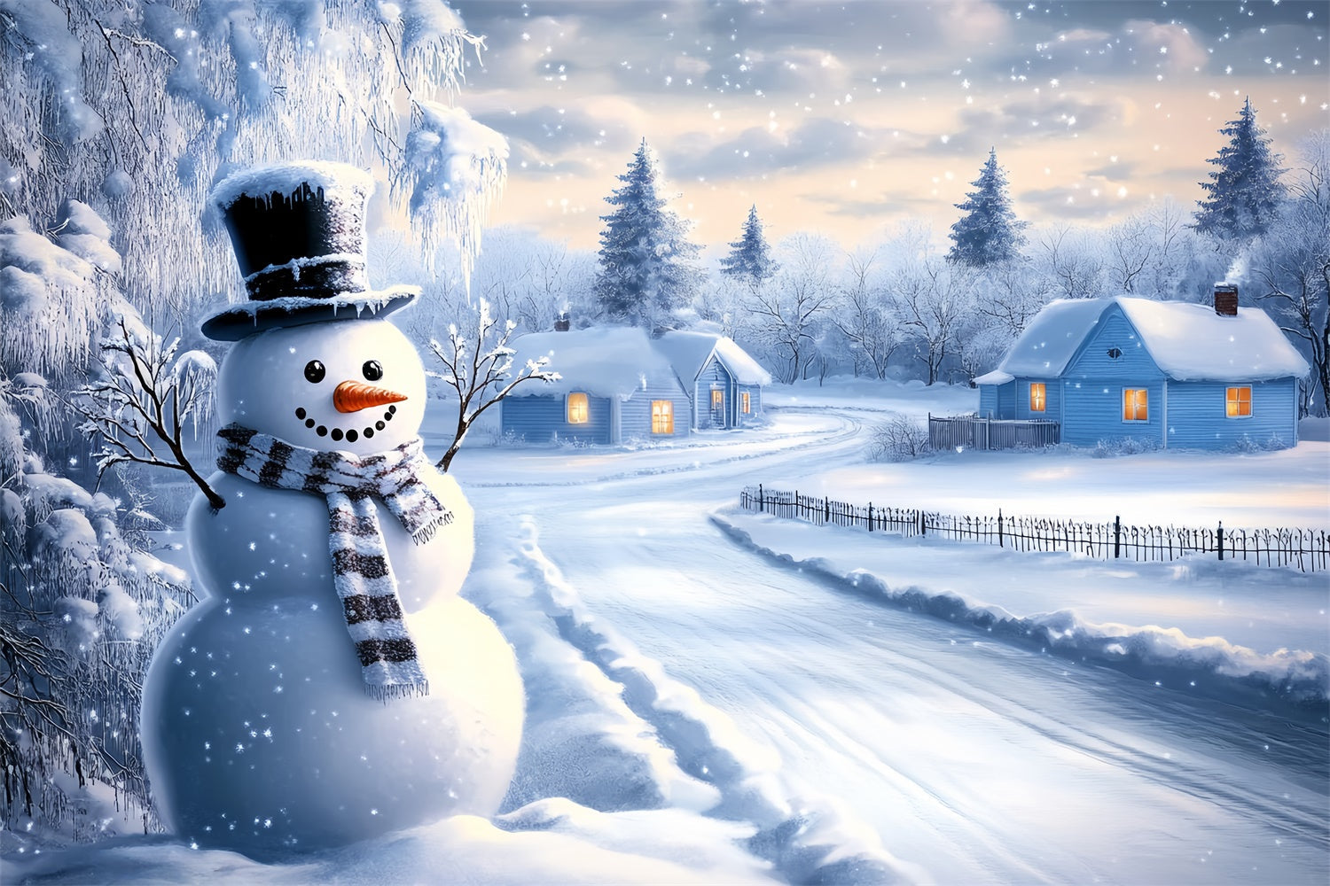 Snowy Backdrop Frosty Path Winter Cottage Backdrop UK BRP57-388