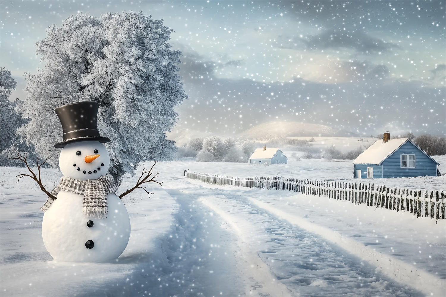 Winter Snow Backdrop Serene Path Snowman Backdrop UK BRP57-389