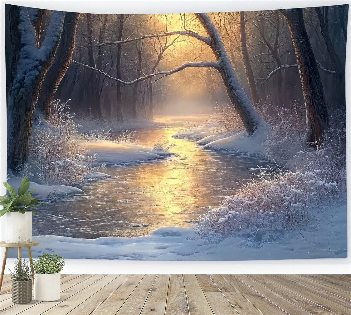 Winter Forest Backdrop Tranquil River Morning Backdrop UK BRP57-392