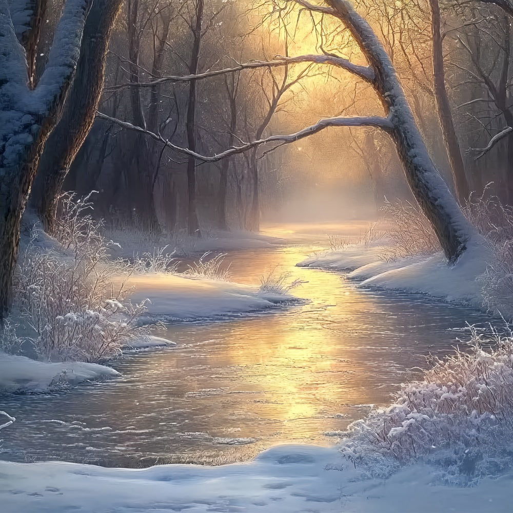 Winter Forest Backdrop Tranquil River Morning Backdrop UK BRP57-392