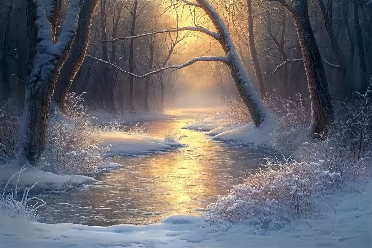 Winter Forest Backdrop Tranquil River Morning Backdrop UK BRP57-392