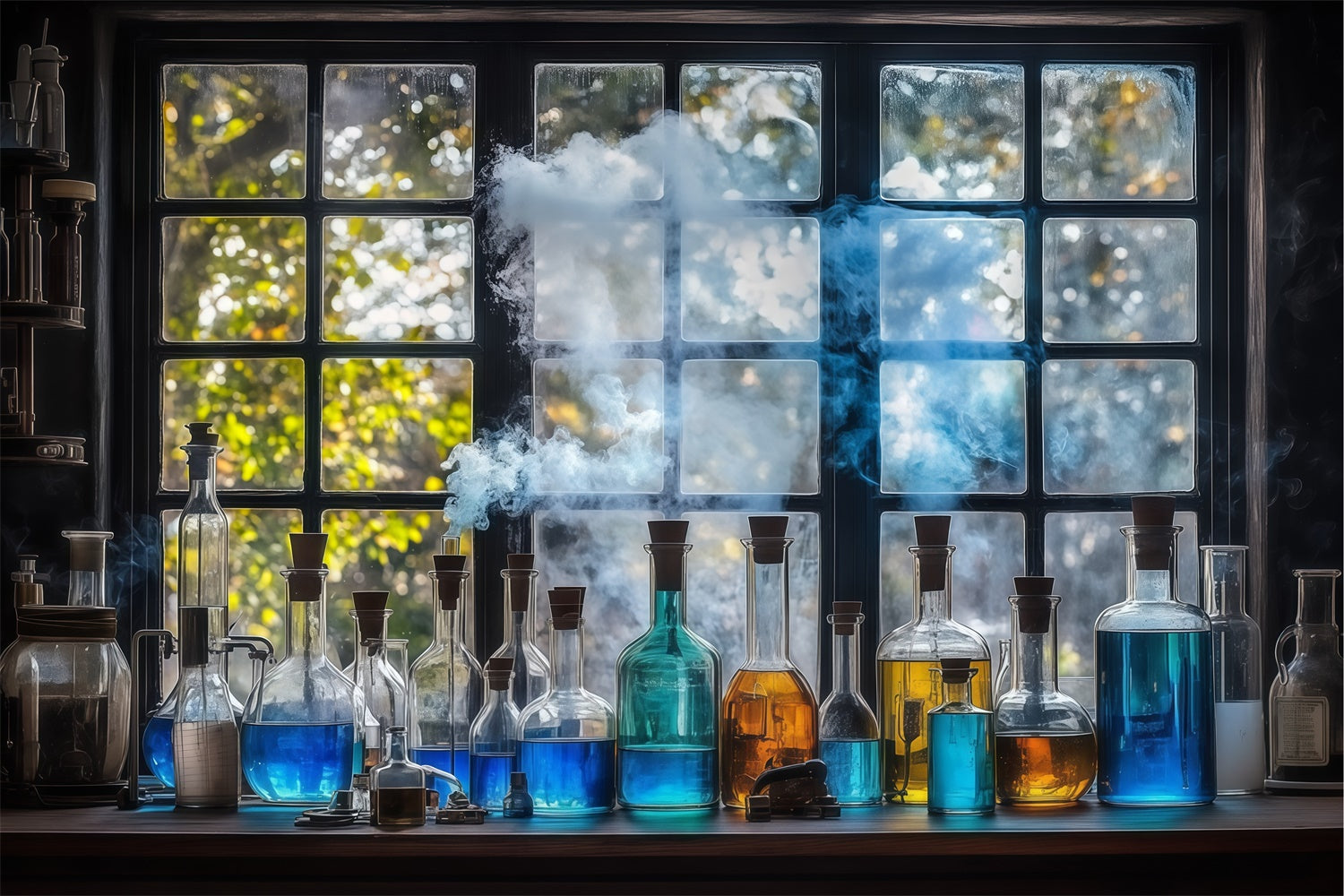 Chemistry Backdrop Blue Potion Window Scene Backdrop UK BRP57-44