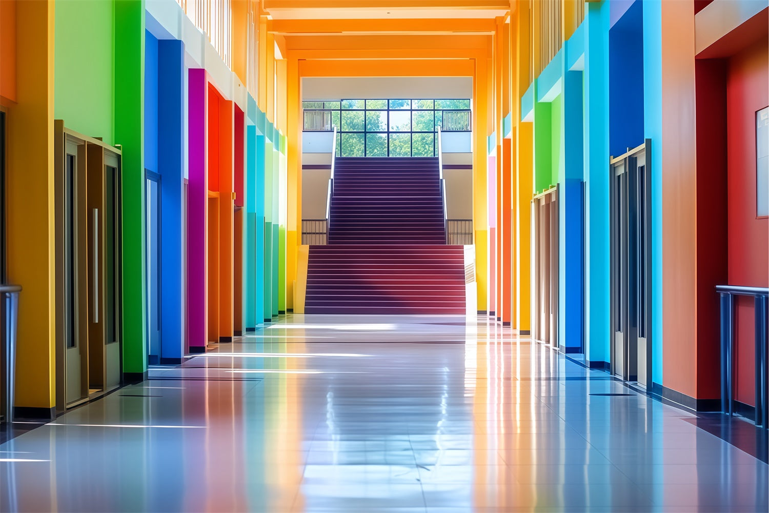 School Backdrop Rainbow Hallway Welcome Backdrop UK BRP57-45
