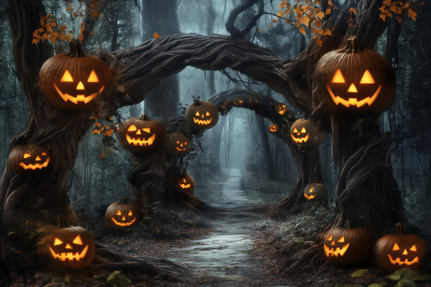 Forest Backdrop Pumpkin Lantern Pathway Halloween Backdrop UK BRP57-60
