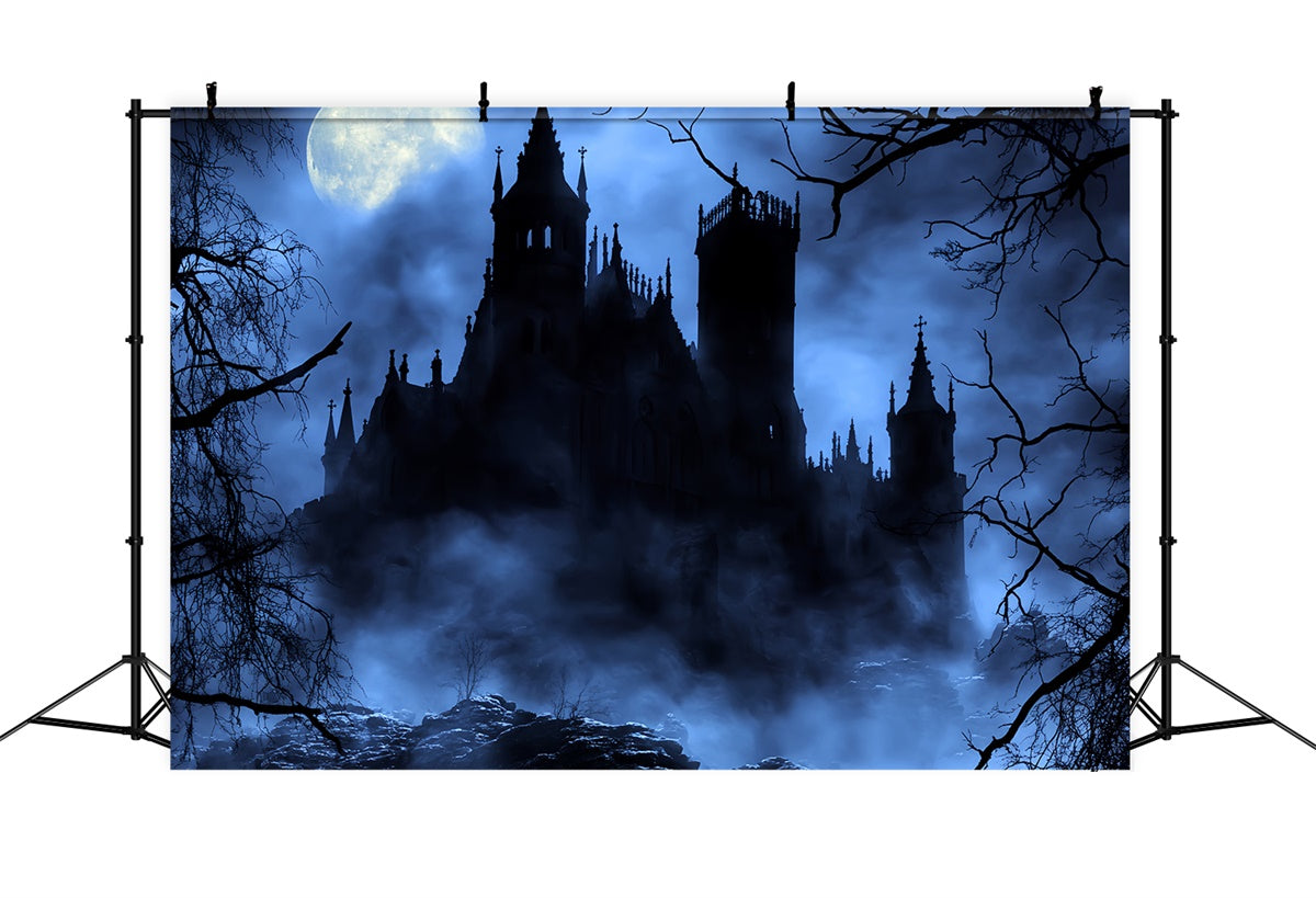 Scary Halloween Backdrops Misty Midnight Castle Backdrop UK BRP57-61
