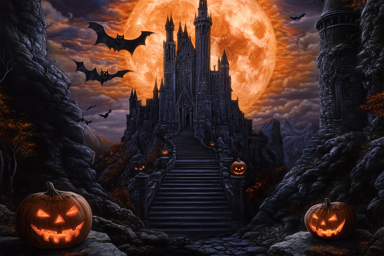 Halloween Moon Backdrop Blood Moon Bat Castle Backdrop UK BRP57-62