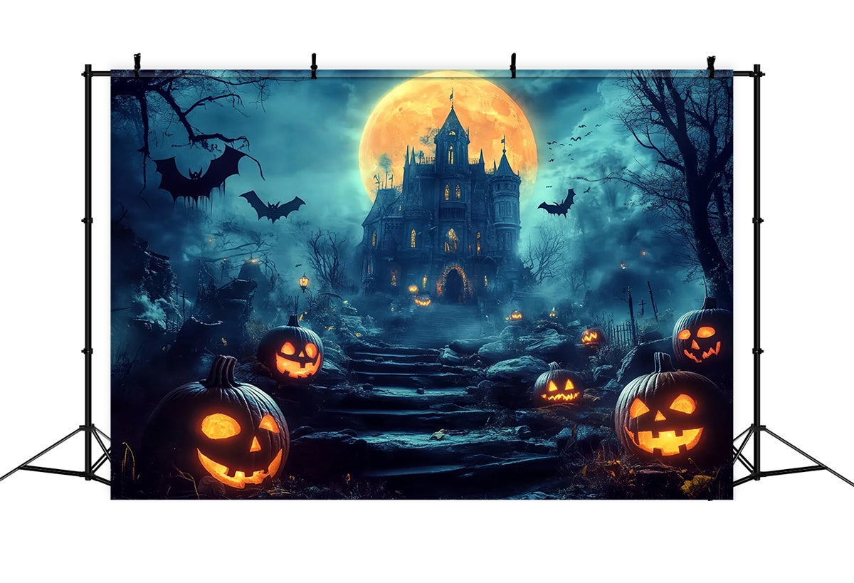 Halloween Moon Backdrop Haunted Hill Castle Path Backdrop UK BRP57-63