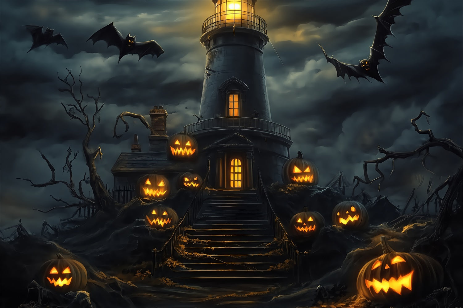 Halloween Photo Booth Backdrop Spooky Lantern Steps Backdrop UK BRP57-64