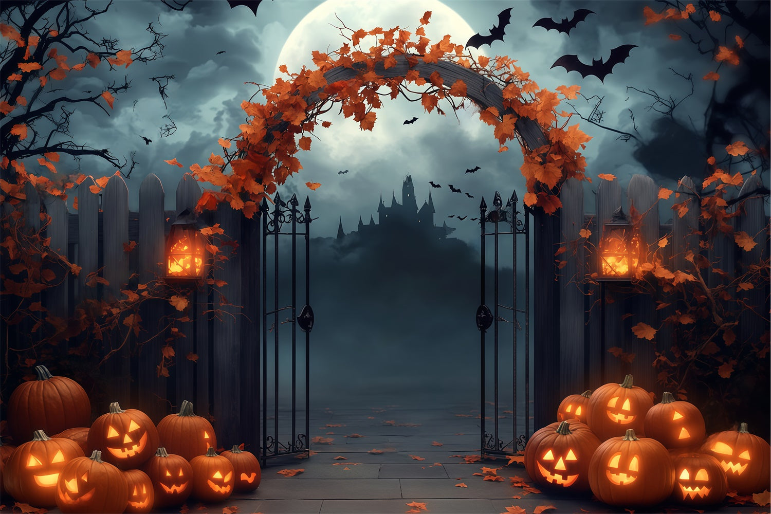 Halloween Backdrops For Photos Gothic Iron Portal Backdrop UK BRP57-65