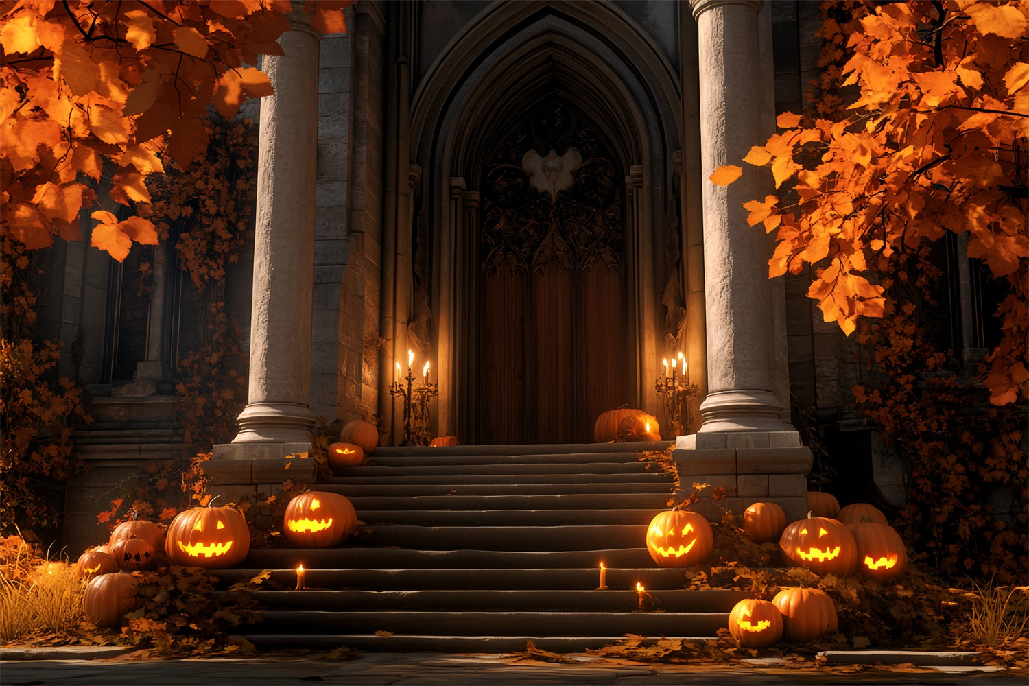 Halloween Photo Backdrop Pumpkin Porch Gothic Backdrop UK BRP57-66