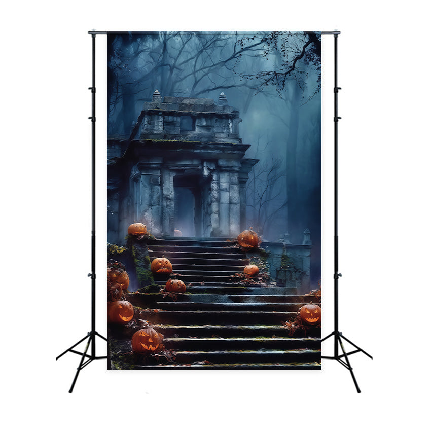 Halloween Graveyard Backdrop Blue Mist Grave Path Backdrop UK BRP57-69