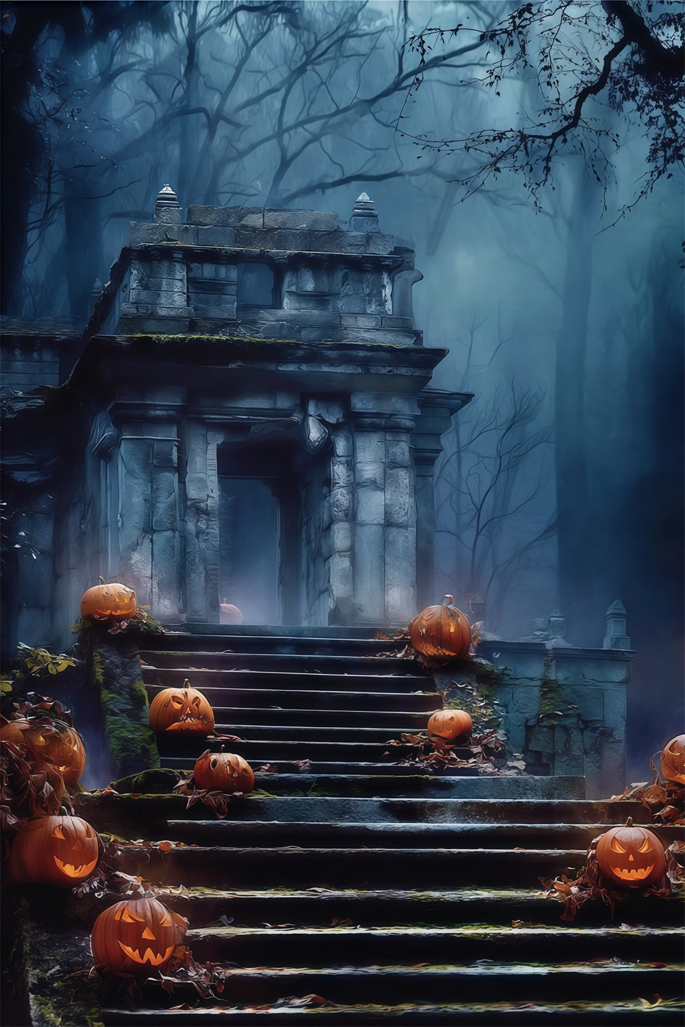 Halloween Graveyard Backdrop Blue Mist Grave Path Backdrop UK BRP57-69