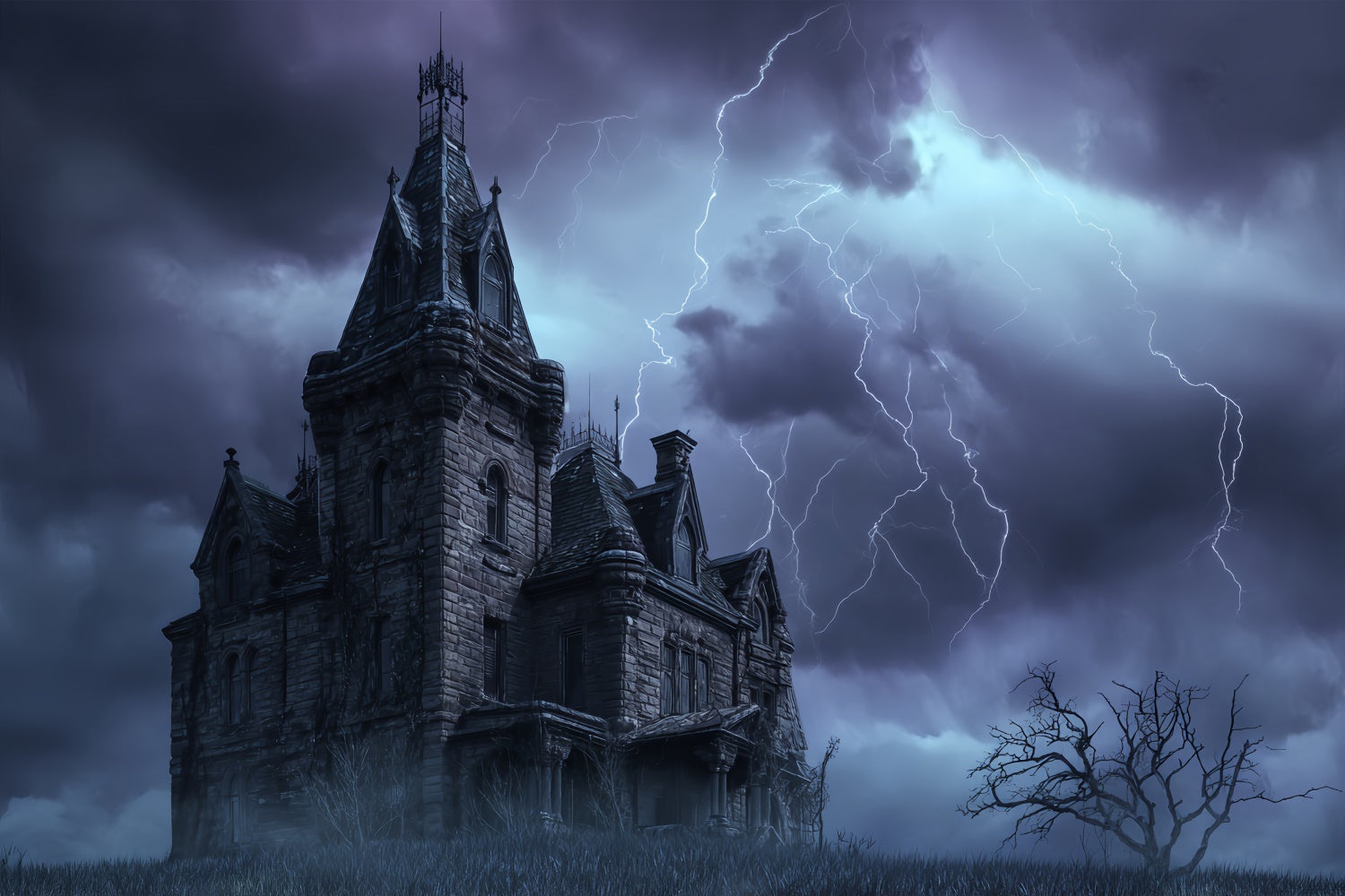 Halloween Photo Booth Backdrop Haunted Storm Castle Backdrop UK BRP57-70