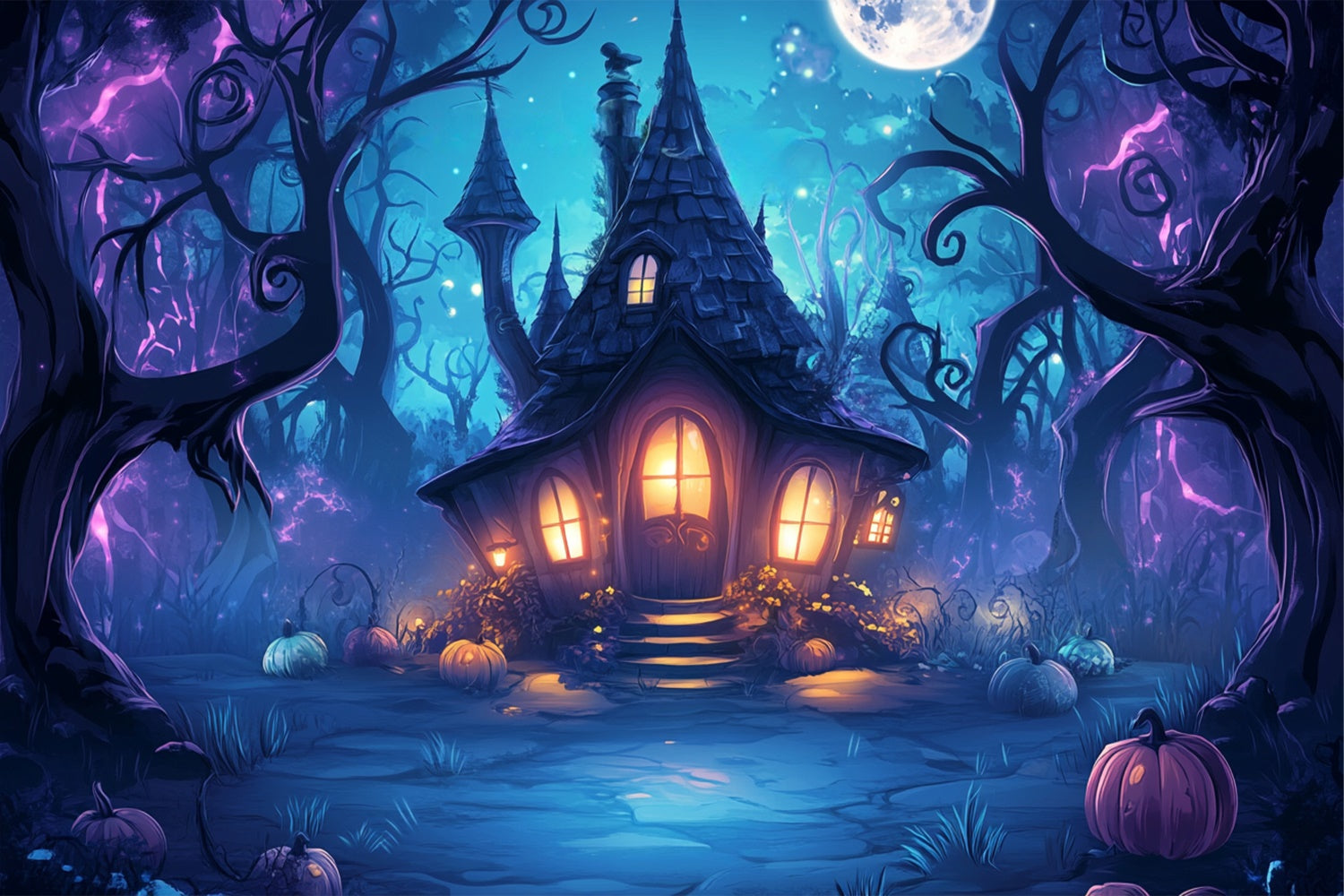 Haunted House Backdrop Enchanted Witch Cottage Backdrop UK BRP57-71