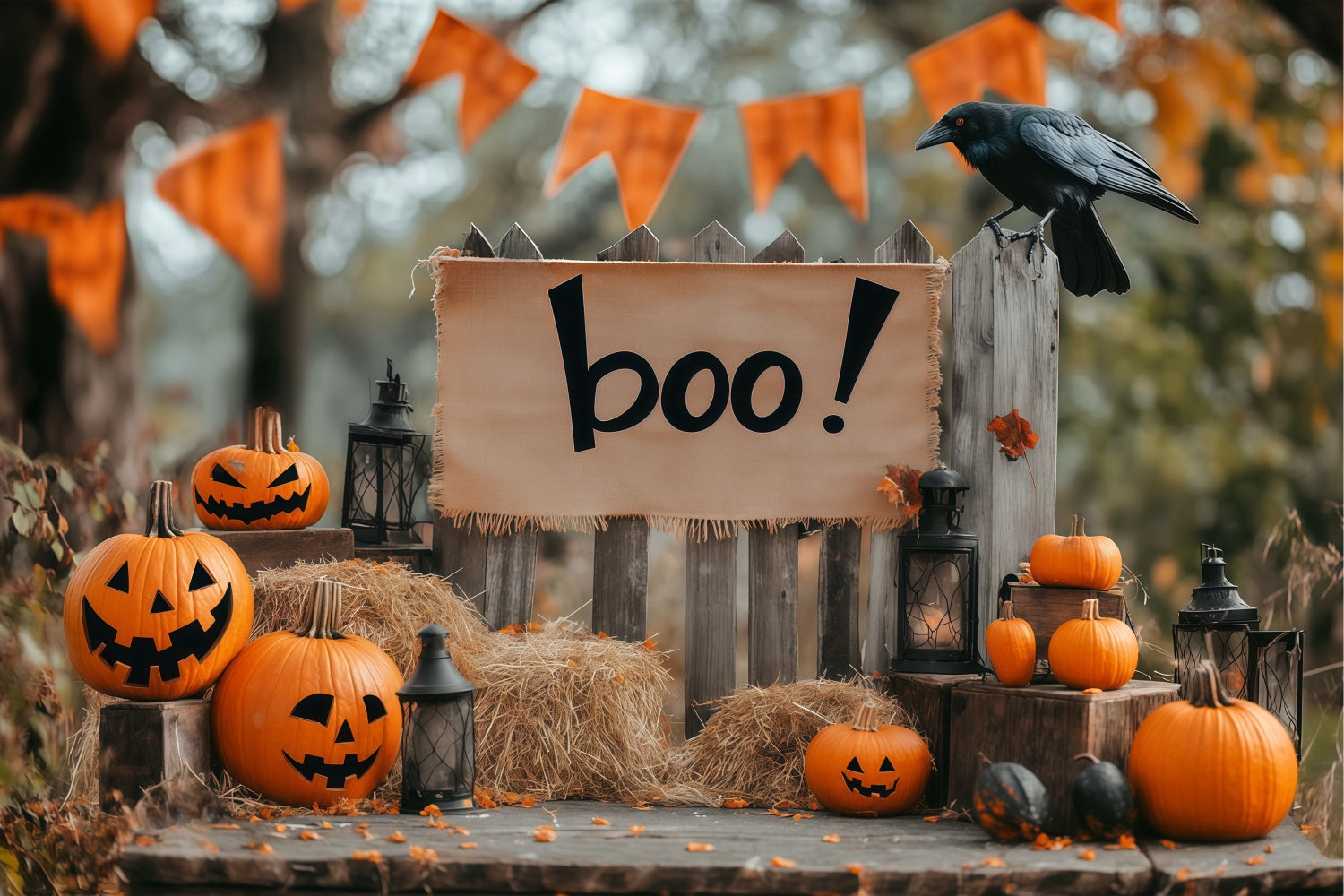 Halloween Party Backdrop Pumpkin Welcome Fence Backdrop UK BRP57-91