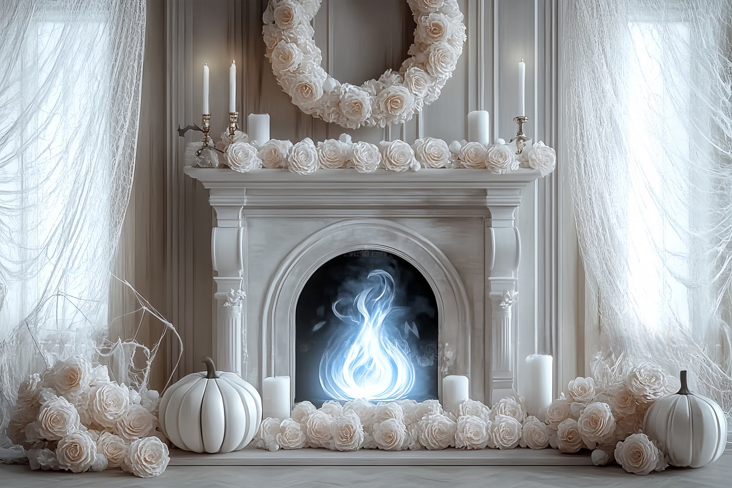 Halloween Backdrops Ghostly Elegance Fireplace Backdrop UK BRP57-94